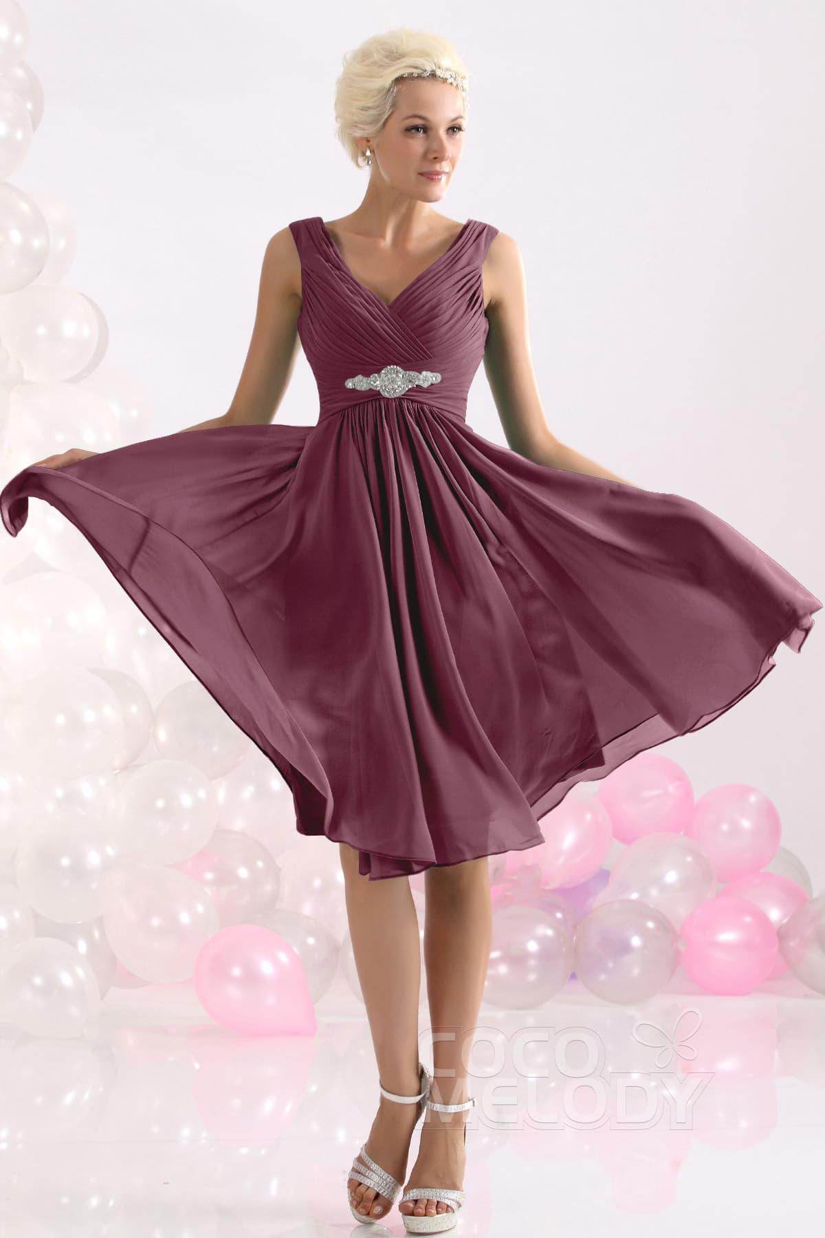 A-Line Knee Length Chiffon Bridesmaids Dress COZK1302A - COCOMELODY
